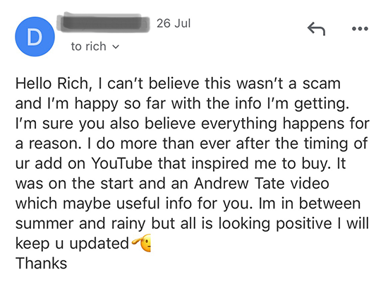 Winning customer review